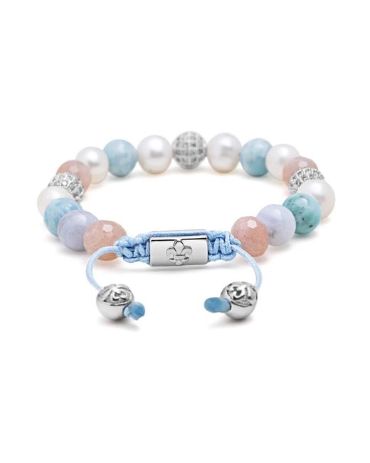 Nialaya Blue Beaded bracelet with larimar, pearl, lace agate and pink aventurine