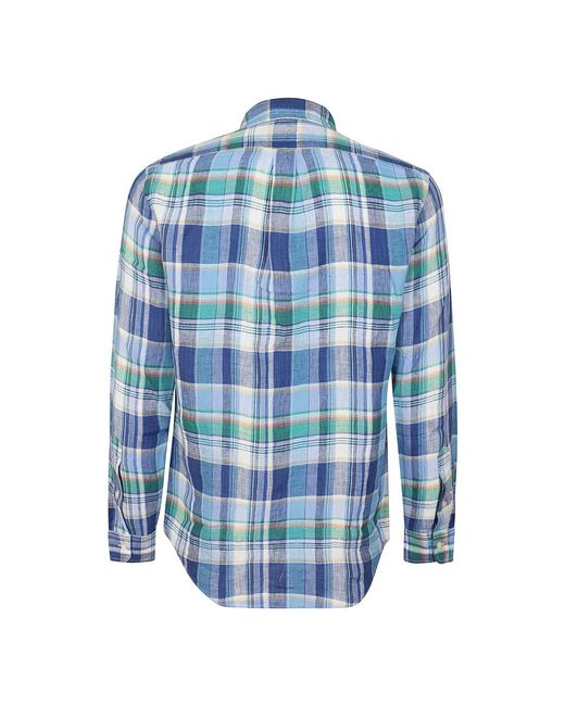Ralph Lauren Mehrfarbiges blau kariertes leinenhemd in Blue für Herren