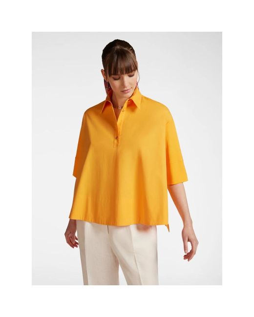 Elena Miro Orange Oversize-Bluse Aus Zwei Stoffen