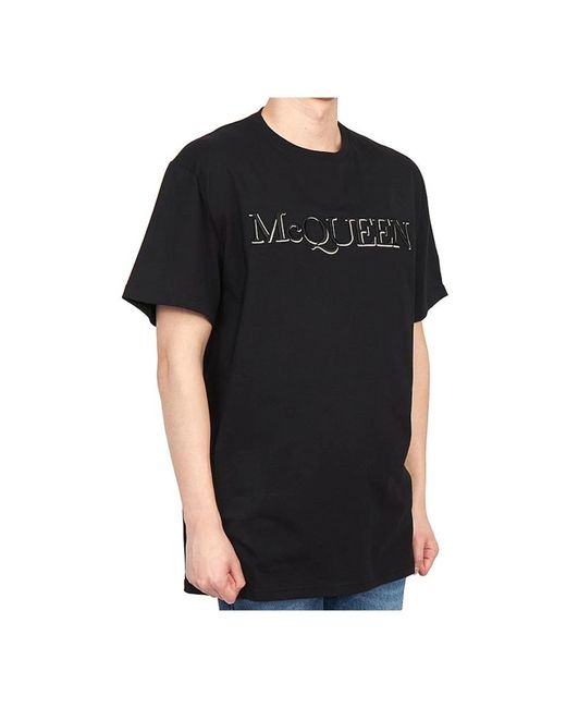 Alexander McQueen Schwarzes baumwoll-t-shirt mit logodetail in Black für Herren