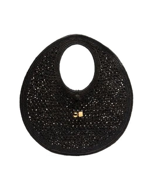 Jacquemus Black Schwarze raffia kreis charme tasche