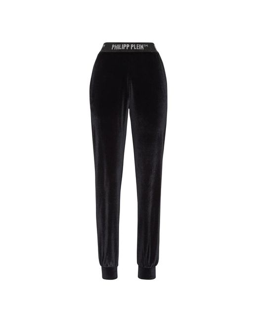 Philipp Plein Broeken ,Zwart ,Polyester Jogging Broeken Crystal in het Black