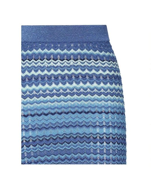 Akep Blue Blauer Rock Mit Wellenmuster Und Elastischem Bund