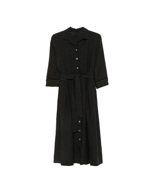 120% Lino Black Shirt Dresses