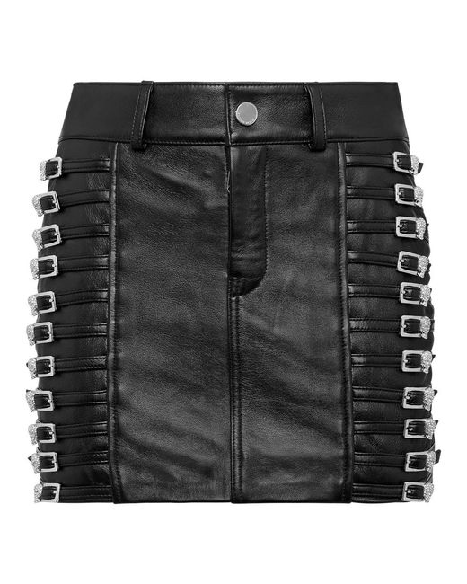 Philipp Plein Rokken ,Zwart ,Leer Leren Rok Mini Crystal Skull in het Black