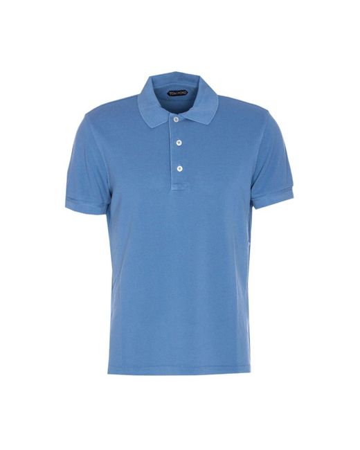 Tom Ford Tops ,Blauw ,Heldere Blauwe Polo Shirt Knoopsluiting in het Blue voor heren