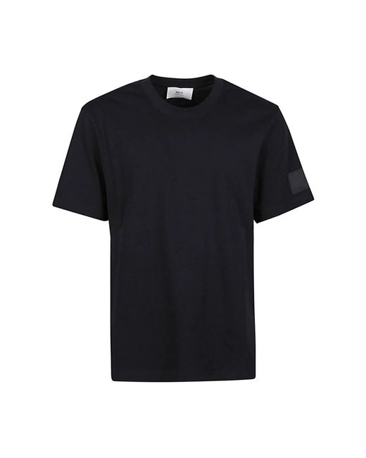 AMI Schwarzes baumwoll-t-shirt mit logo-patch in Black für Herren