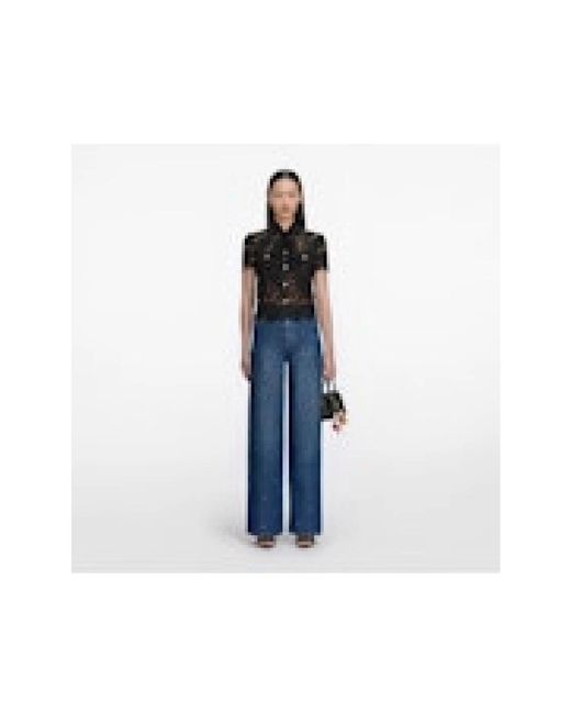 Self-Portrait Lace Tie Neck Top in het Black