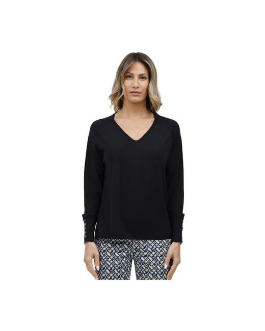 Alpha Studio Truien & Vesten ,Blauw ,Lange Mouwen V-Hals Top in het Black
