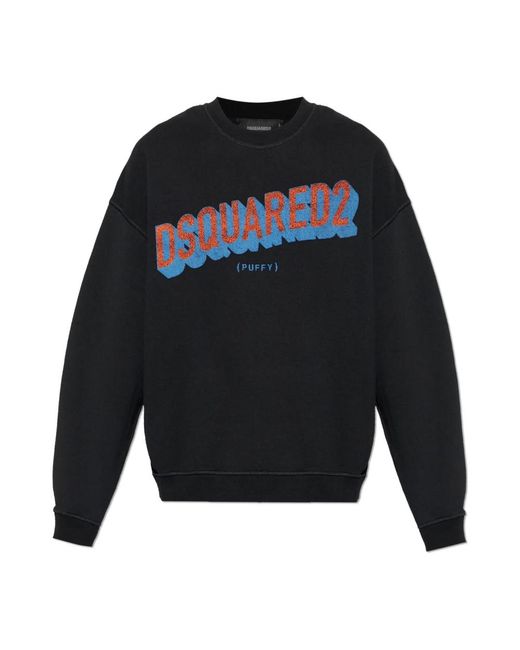 DSquared² Hoodies & Sweatvesten ,Zwart ,Katoen Sweatshirt Met Print in het Blue voor heren