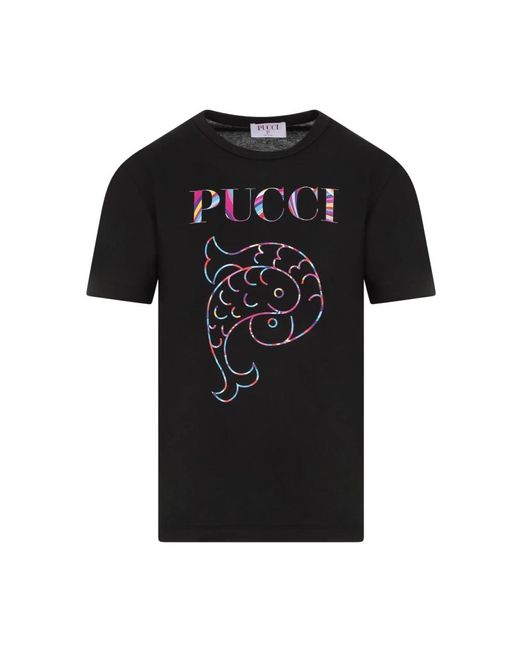 Magliette nera con logo in cotone di Emilio Pucci in Black