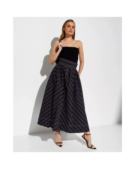 Tory Burch Gestreepte Uitlopende Midi Rok in het Black