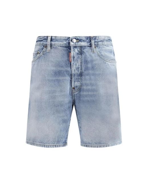 DSquared² Korte Broeken ,Blauw ,Katoen Marine Katoenen Shorts Met Logopatch in het Blue voor heren