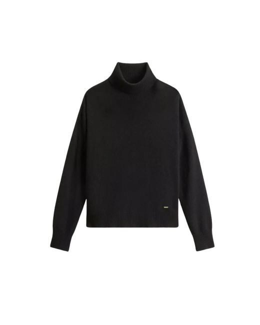 Woolrich Truien & Vesten ,Zwart ,Comfort Wool Cash Turtleneck in het Black