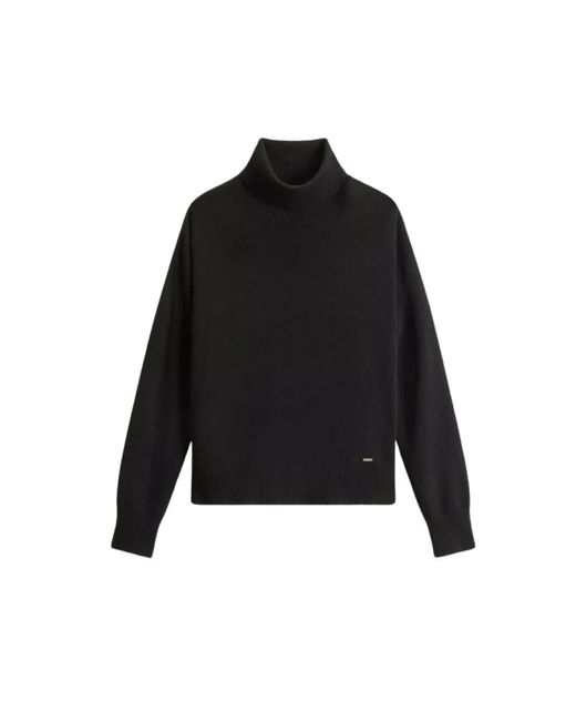 Woolrich Truien & Vesten ,Zwart ,Comfort Wool Cash Turtleneck in het Black