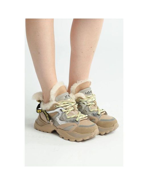CESARE GASPARI Metallic Chunky Sneakers Mit Kunstfellfutter