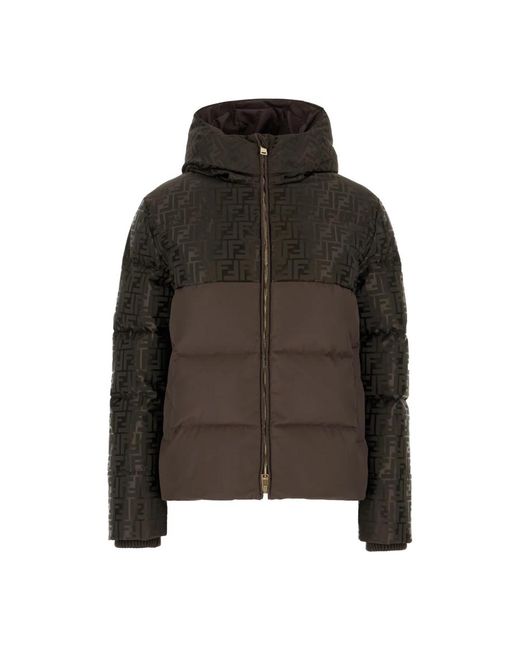 Fendi Ff Nylon Down Jacket in het Brown