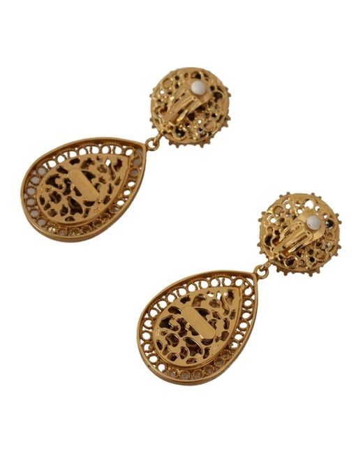 Dolce & Gabbana Brown Goldene kristall sicilian barock hängende ohrringe