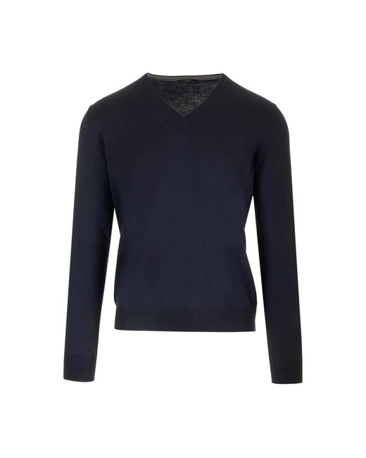 Barba Napoli Blue V-Neck Knitwear for men