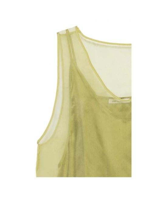 AMI Tops ,Groen ,Leer Mouwloze Top Met Ruwe Randen in het Green