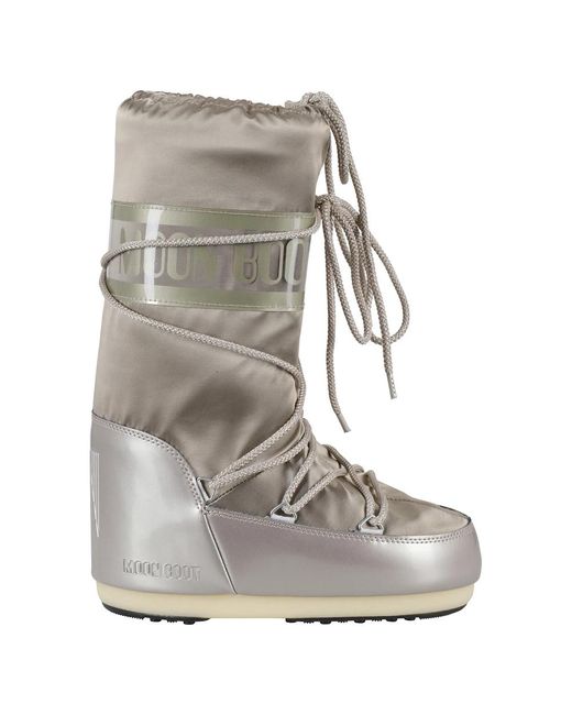 Moon Boot Schoenen ,Grijs ,Polyester Platinum Satin Icon Glance Laars in het Gray