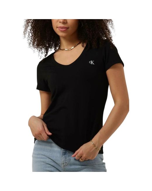 Calvin Klein Black Bestickte stretch tops t-shirts,bestickte tops t-shirts stretch