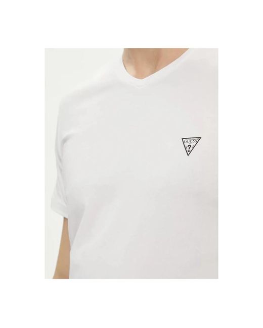 Guess Stretch baumwoll t-shirt - v-ausschnitt in White für Herren