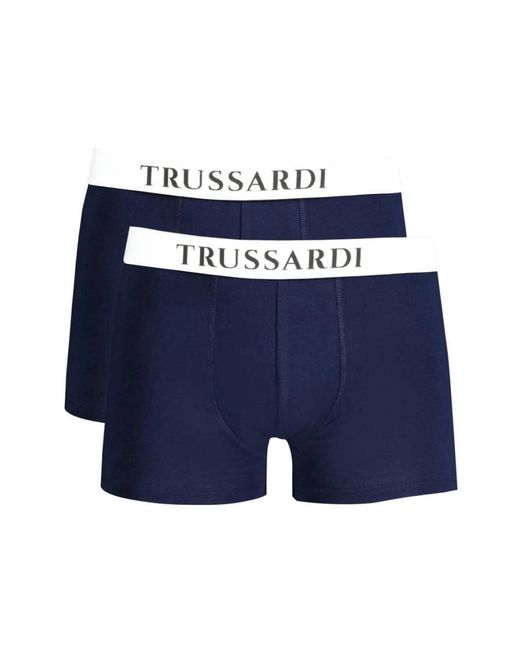 Trussardi Ondergoed ,Blauw ,Katoen Blauwe Katoenen Boxershorts Met Logo in het Blue voor heren