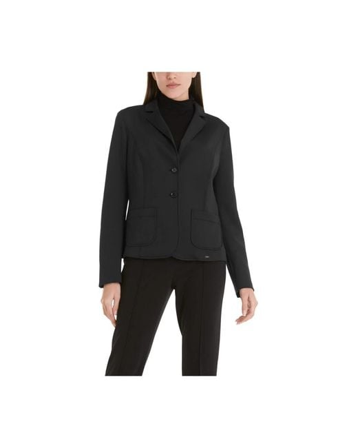 Marc Cain Jassen ,Zwart ,Leer Blazer Met Opgestikte Zakken En Afgeronde Zoom in het Black