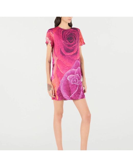 Roberto Cavalli Pink Rose-Print Mini Dress