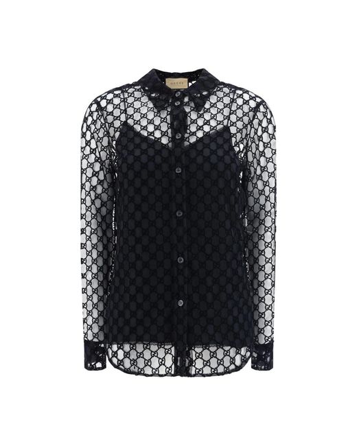 Maglia nera in mesh con maniche lunghe di Gucci in Black
