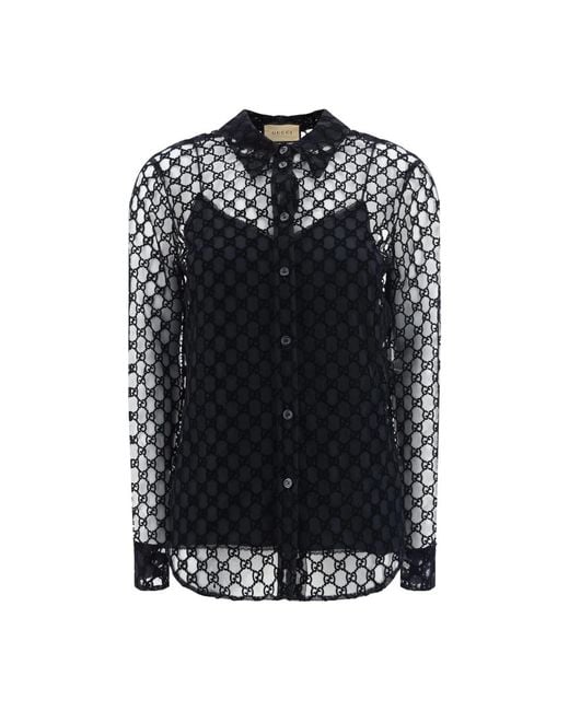 Gucci Black Schwarzes mesh-shirt mit langen ärmeln