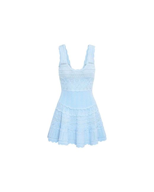 LoveShackFancy Blue Minikleid Mit Muschelsaum Aus Pointelle-Stoff