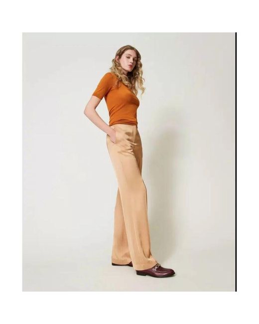Twinset Natural Satinhose kamel gerade linie