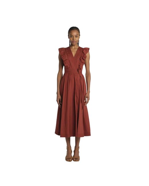 Vanessa Bruno Red Rotes Besticktes Kleid Mit Rüschen