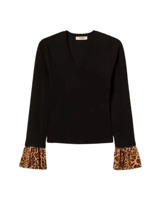 Twinset Dierenprint Sweater Set Lange Mouw in het Black