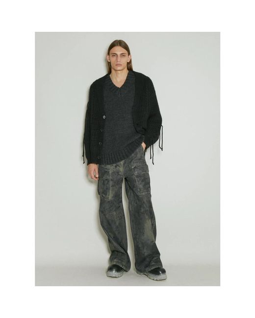 Guess Truien & Vesten ,Zwart ,Wol Gebreid Vest Met Kabelpatroon En Striksluiting in het Black voor heren