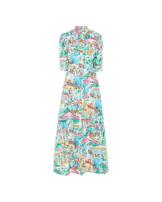 ALESSANDRO ENRIQUEZ Blue Multicolour Kleid Mit Box-Pleat Detail