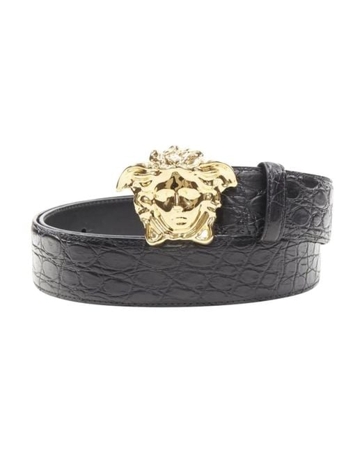 Versace Gestempelde Leren Riem Met Versierde Gesp in het Metallic voor heren