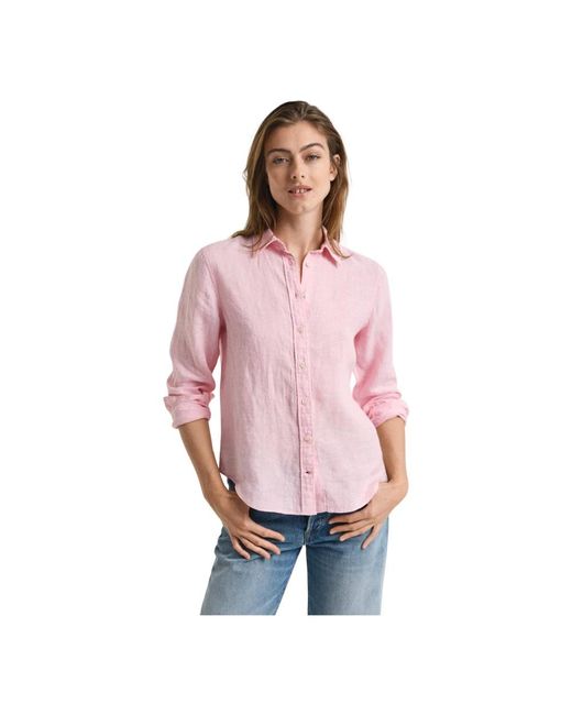 Gant Overhemden ,Roze ,Linnen Linnen Shirt in het Pink