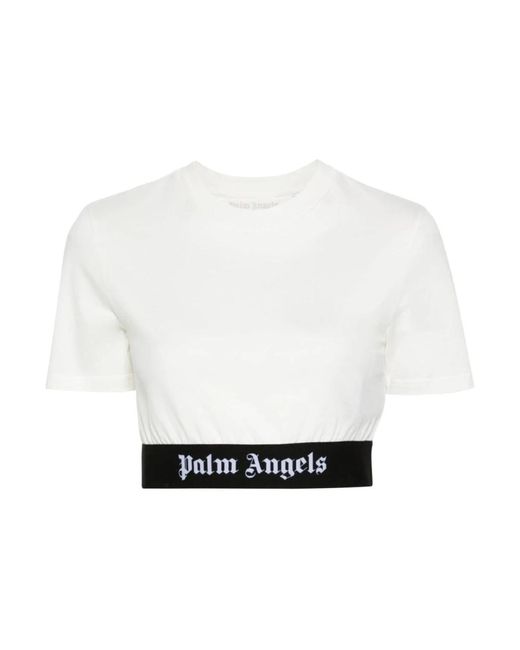 Logo tape crop tee Palm Angels de color White