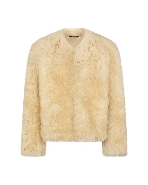 Tom Ford Collarless Shearling Jacket in het Natural