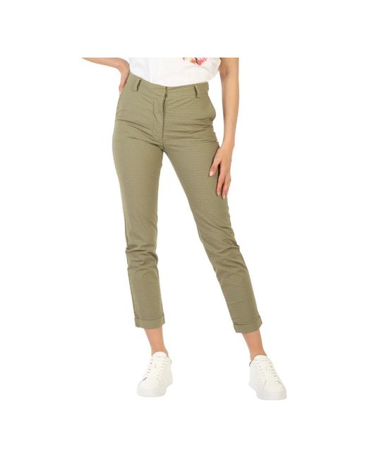 Manila Grace Green Slim-Fit Trousers