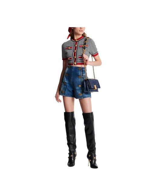 Balmain Jacquard Monogram Crop Top in het Red