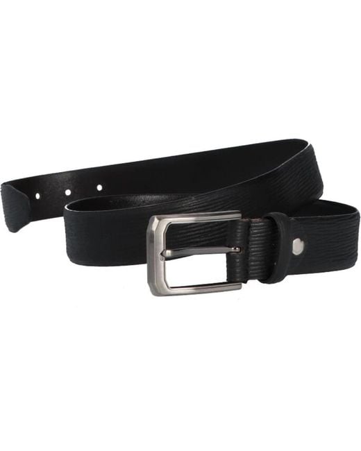 Mazzeltov Schwarzer Ledergürtel Mit Gestreiftem Relief in Black für Herren