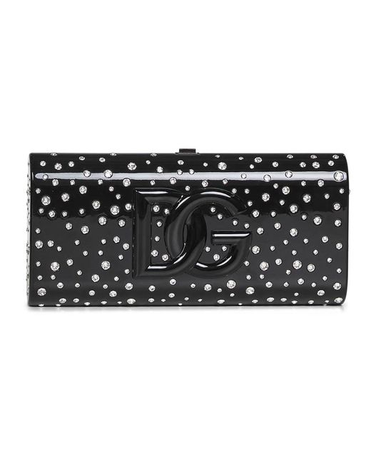 Dolce & Gabbana Zwarte Strass-Verfraaide Acryl Tas in het Black