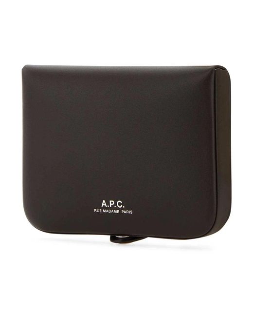 A.P.C. Accessoires ,Bruin ,Leer Josh Card Holder in het Black voor heren