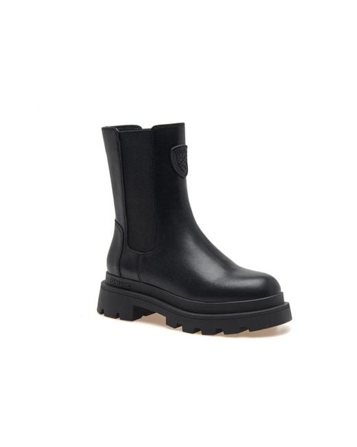 Blauer Black Schwarzer lederstiefelette mit ikonischem schild