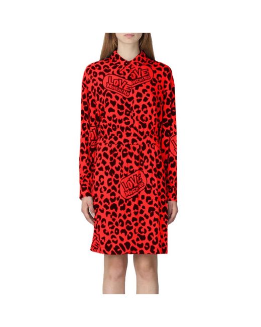 Vestido largo estampado de leopardo Love Moschino de color Red