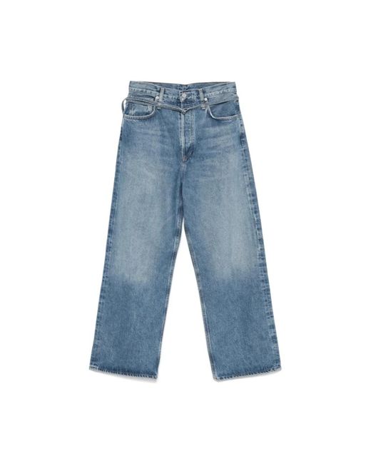 Agolde Jeans ,Blauw ,Blauwe High-Waisted Jeans Met Whiskering in het Blue